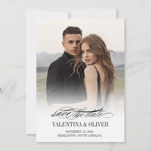 Calligraphy Photo Wedding Save The Date Card (Vorderseite)