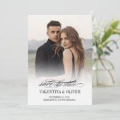 Calligraphy Photo Wedding Save The Date Card (Stehend Vorderseite)