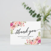 Calligraphy Pink Blush Floral Wedding Vielen Dank Postkarte (Stehend Vorderseite)