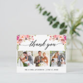 Calligraphy Pink Floral Wedding 3 Foto Vielen Dank Postkarte (Stehend Vorderseite)