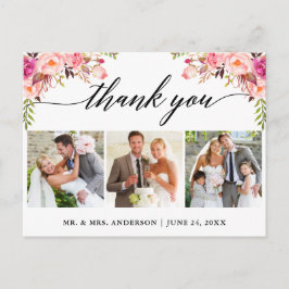 Calligraphy Pink Floral Wedding 3 Foto Vielen Dank Postkarte
