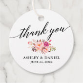 Calligraphy Pink Floral Wedding Vielen Dank Geschenkanhänger (Vorderseite)