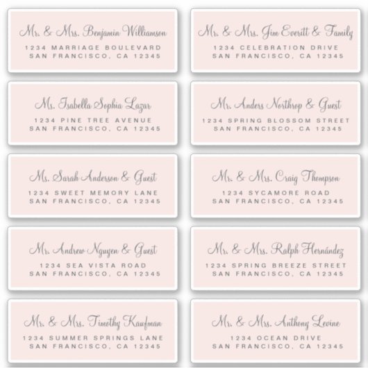 Calligraphy Pink Wedding Guest Address Labels (Vorderseite)