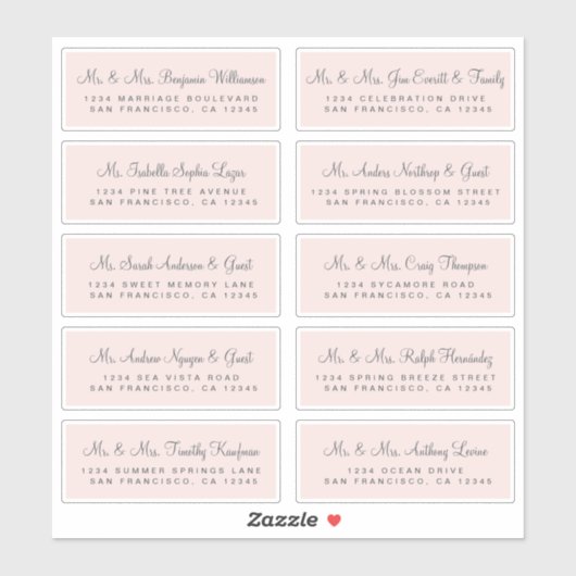 Calligraphy Pink Wedding Guest Address Labels (Blatt)