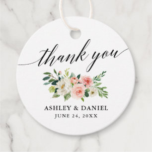 Calligraphy Pink White Floral Vielen Dank für Ihre Geschenkanhänger