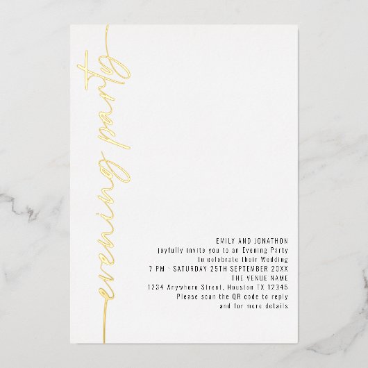 Calligraphy QR Code Abend Party Wedding Real Folieneinladung (Vorderseite)