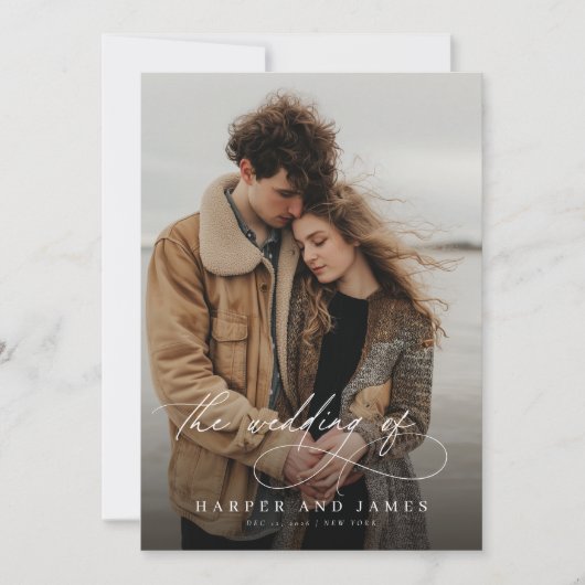 Calligraphy Qr Code Photo Romantic Wedding Einladung (Vorderseite)