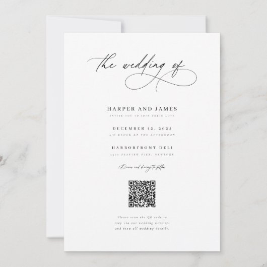 Calligraphy Qr Code Photo Romantic Wedding Einladung (Rückseite)