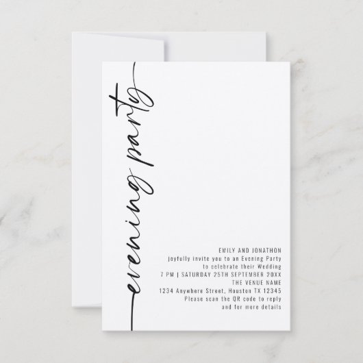 Calligraphy QR Code Wedding Abend Einladung (Vorderseite)