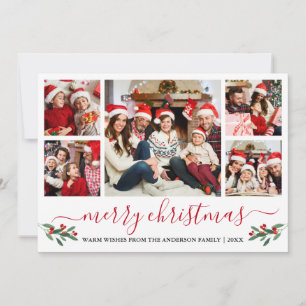 Calligraphy Red Merry Christmas Holly 5 Foto Feiertagskarte