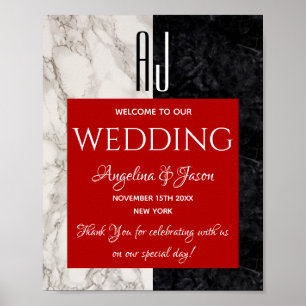 Calligraphy Red Welcome Wedding Poster