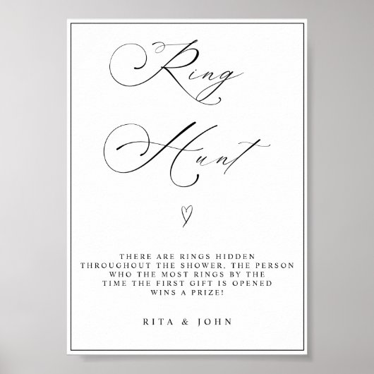 Calligraphy Ring Hunt Brautparty Game Sign Poster (Vorne)