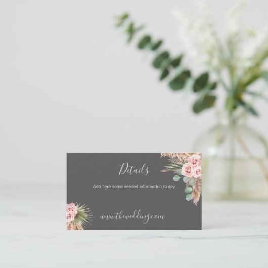 Calligraphy Rustic Boho Floral Wedding Webbus Visitenkarte (Stehend Vorderseite)