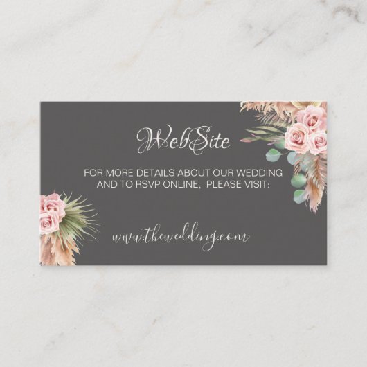 Calligraphy Rustic Boho Floral Wedding Website Begleitkarte (Vorderseite)