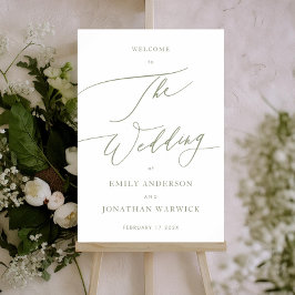 Calligraphy Sage Green Simple Wedding Willkommen Poster