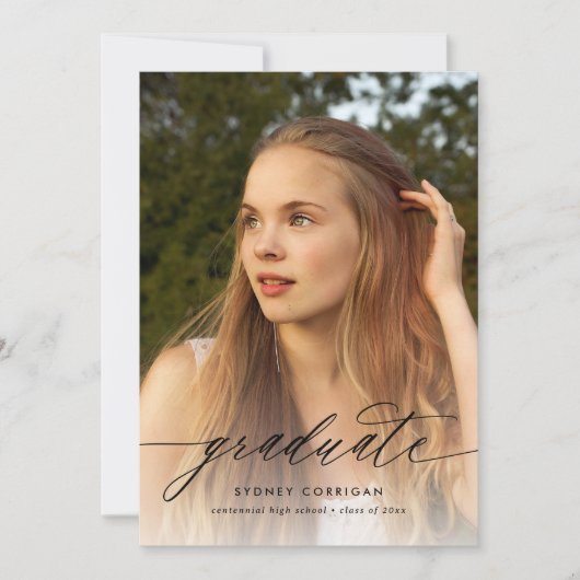 Calligraphy Script Abschluss Foto Einladung (Vorderseite)