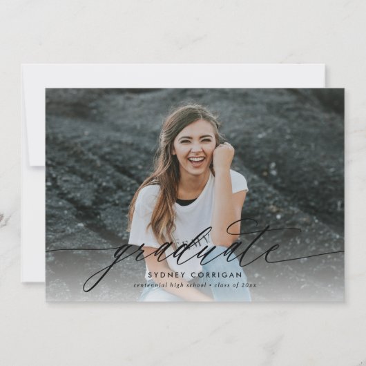 Calligraphy Script Abschluss Foto Einladung (Vorderseite)