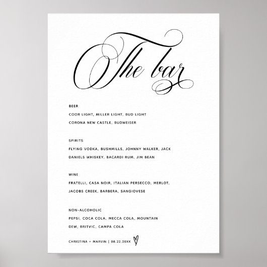 Calligraphy Script Bar Menu Cheers Wedding Sign Poster (Vorne)