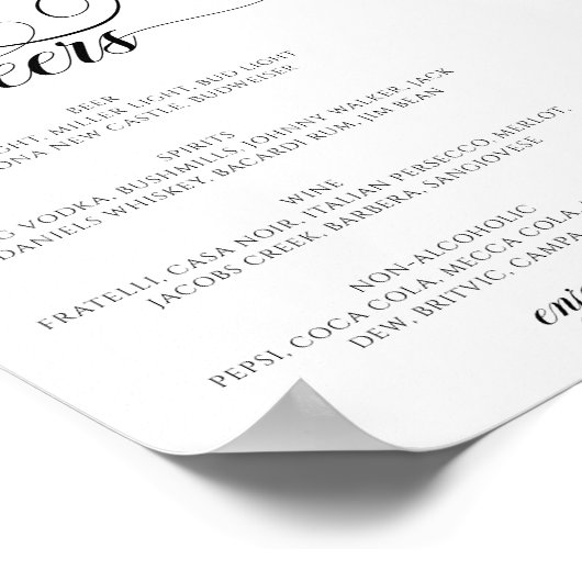 Calligraphy Script Bar Menu Cheers Wedding Sign Poster (Ecke)