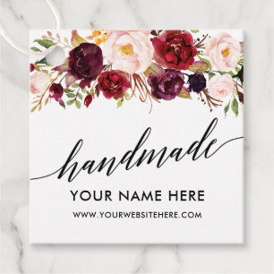 Calligraphy Script Burgundy Floral Handmade Geschenkanhänger