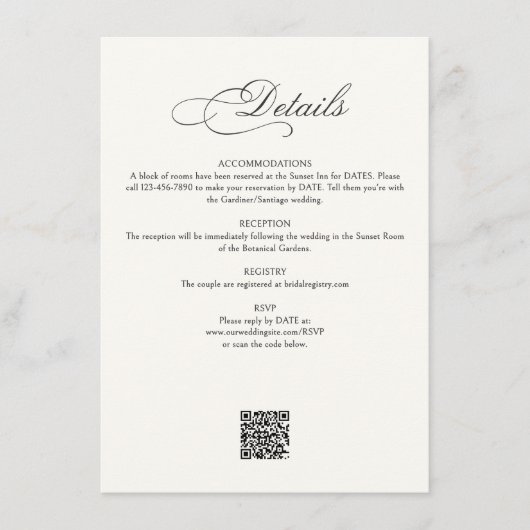 Calligraphy Script Details Wedding Begleitkarte (Vorderseite)