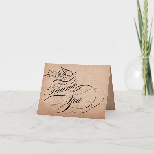 Calligraphy Script Dove Thank You Dankeskarte (Vorderseite)