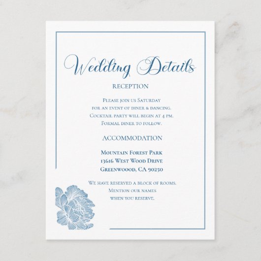 Calligraphy Script Dusty Blue Floral Wedding Begleitkarte (Vorderseite)