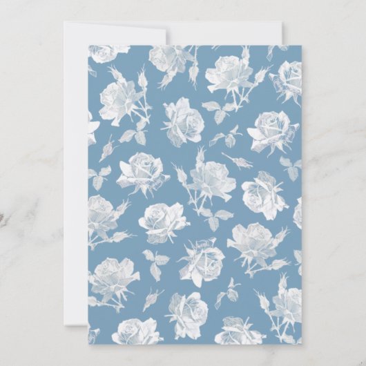 Calligraphy Script Dusty Blue White Floral Wedding Einladung (Rückseite)