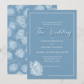 Calligraphy Script Dusty Blue White Floral Wedding Einladung (Vorne/Hinten)