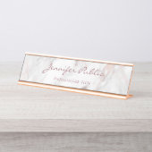 Calligraphy Script Elegante Rose Gold Marble Moder Schreibtischnamensplakette (Vorderseite )
