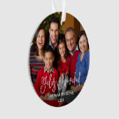 Calligraphy Script Feliz Navidad Foto Red Back Ornament (Vorderseite)