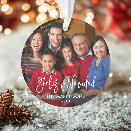 Calligraphy Script Feliz Navidad Foto Red Back Ornament