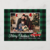 Calligraphy Script Foto Green Kariert Red Truck Postkarte (Vorderseite)