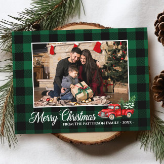 Calligraphy Script Foto Green Kariert Red Truck Postkarte