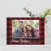 Calligraphy Script Foto Karierte Weihnachten Karte (Stehend Vorderseite)