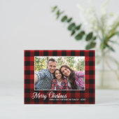 Calligraphy Script Foto Karierte Weihnachten Postkarte (Stehend Vorderseite)