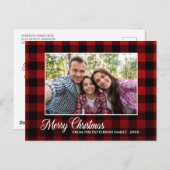 Calligraphy Script Foto Karierte Weihnachten Postkarte (Vorne/Hinten)