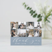 Calligraphy Script Foto Vielen Dank, Dusty Blue Postkarte (Stehend Vorderseite)