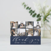 Calligraphy Script Foto Vielen Dank Navy Blue Postkarte (Stehend Vorderseite)