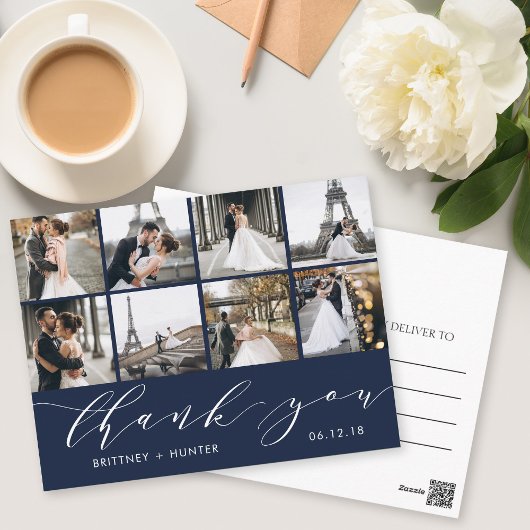 Calligraphy Script Foto Vielen Dank Navy Blue Postkarte