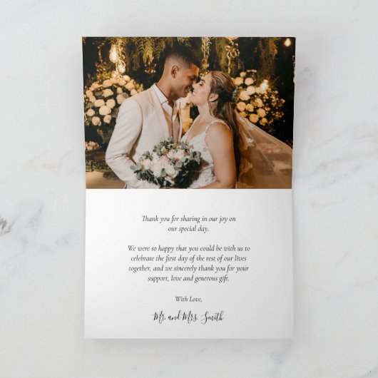 Calligraphy Script Foto Wedding Danke Card (Innenseite)