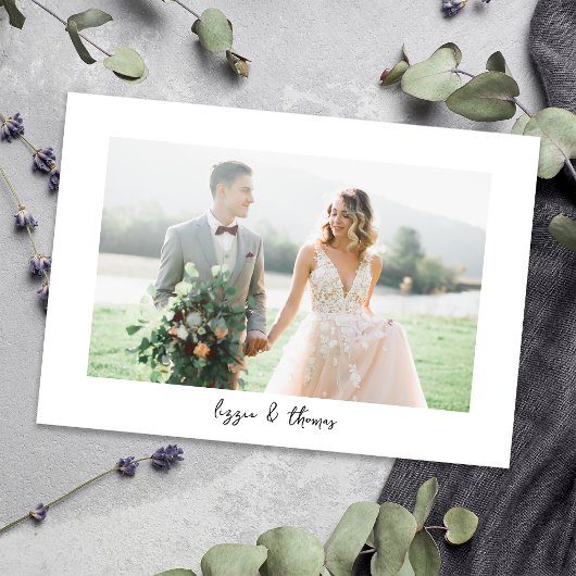 Calligraphy Script Foto Wedding Dankeskarte