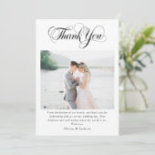 Calligraphy Script Foto Wedding Dankeskarte (Stehend Vorderseite)