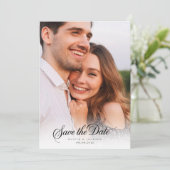 Calligraphy Script Foto Wedding Save The Date (Stehend Vorderseite)