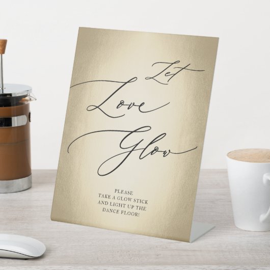 Calligraphy Script Gold Gelassen Liebe Glow Weddin Sockelschild (In SItu)