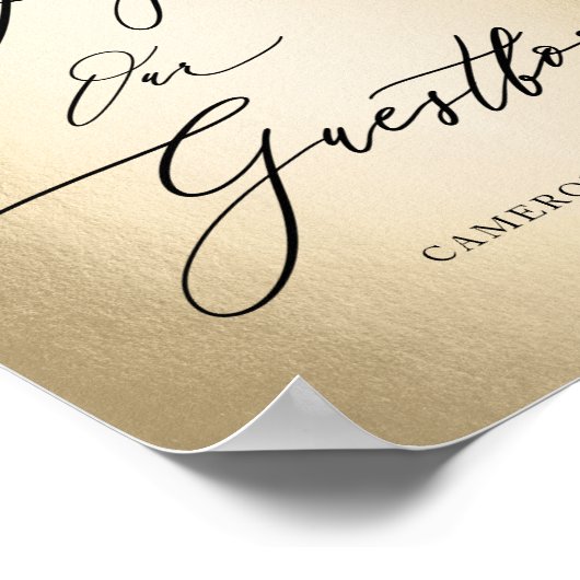 Calligraphy Script Gold Guestbook Wedding Sign Poster (Ecke)