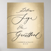 Calligraphy Script Gold Guestbook Wedding Sign Poster (Vorne)