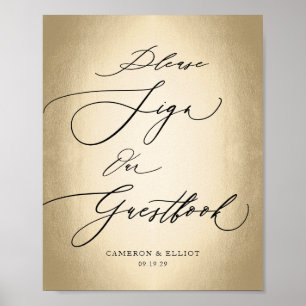 Calligraphy Script Gold Guestbook Wedding Sign Poster