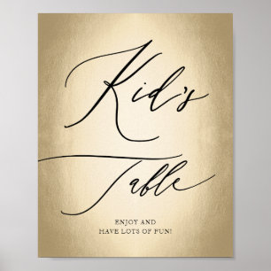 Calligraphy Script Gold Kid's Table Wedding Sign Poster
