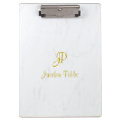Calligraphy Script Gold Monogram Elegant Marmor Klemmbrett (Vorderseite)